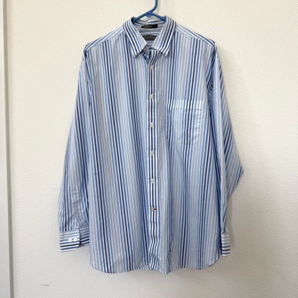 Daniel Cremieux Signature Shirt Blue White Stripe Cotton L Classic Preppy